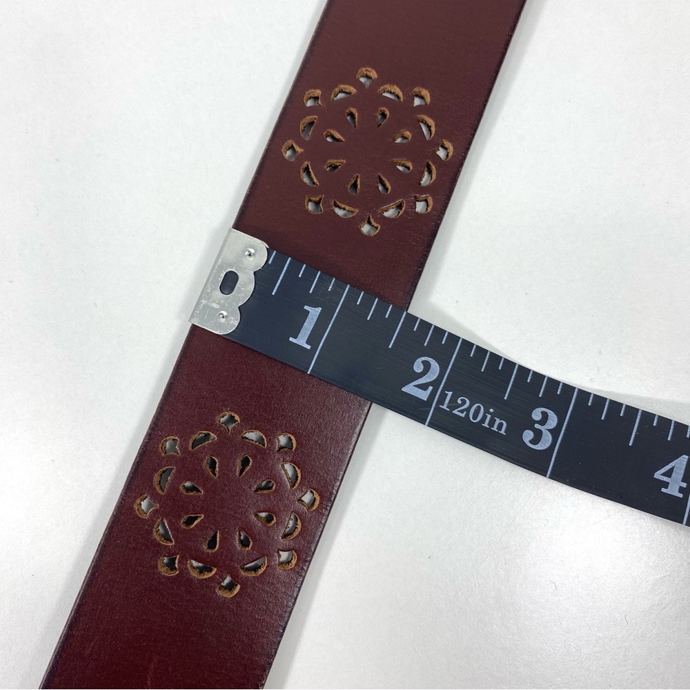 Lucky Brand Los Angeles Blossom Laser Cut Out Cognac Brown Casual Leather Belt L - Picture 10 of 14
